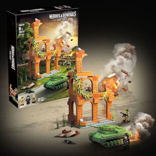 全冠积木俄国战场人仔坦克场景运兵汽车卡车拼装儿童益智玩具礼物