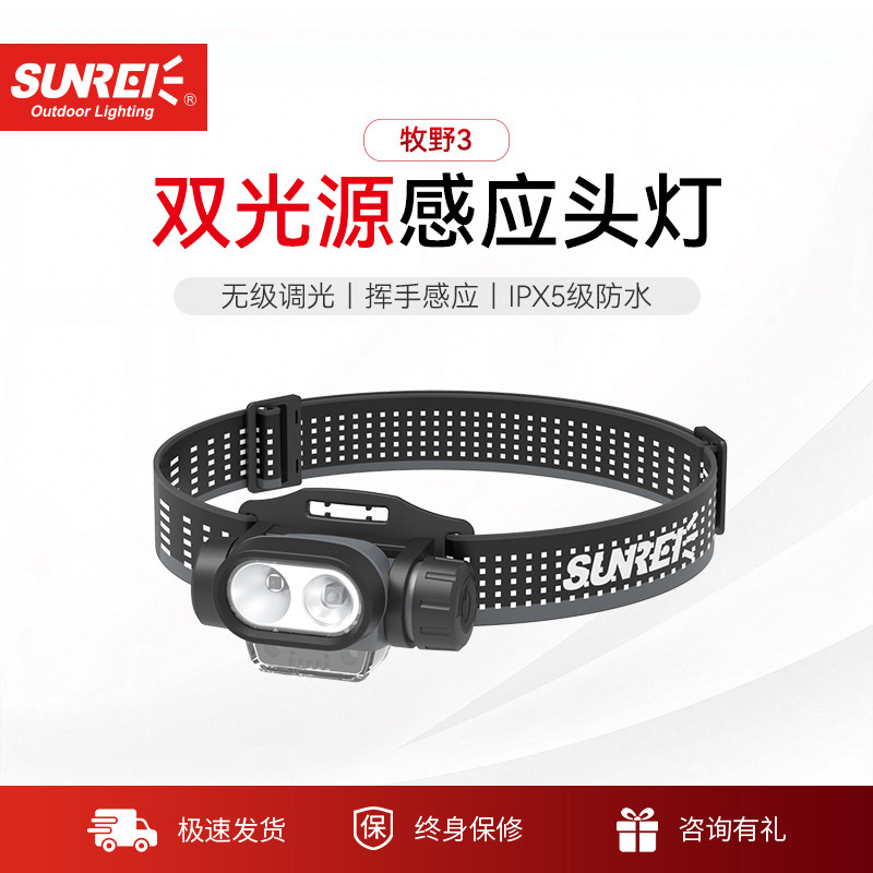 山力士强光感应头灯超亮越野露营徒步登山充电头戴式户外头灯防水
