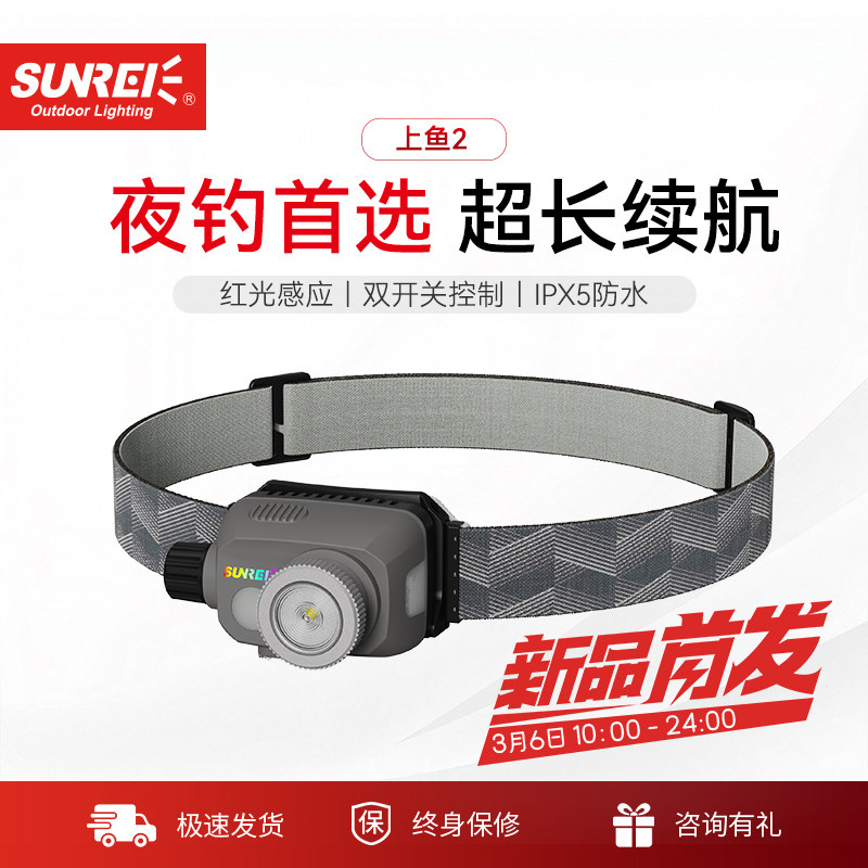 山力士夜钓头灯 强光感应可充电调焦无极调光头戴式超亮钓鱼头灯