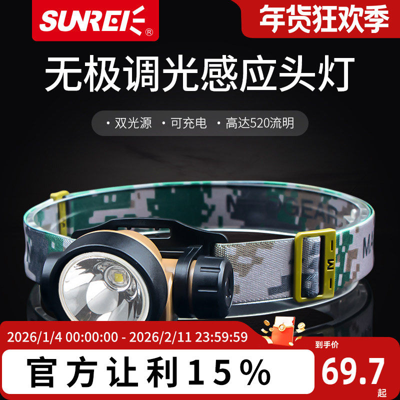山力士无极调光感应头灯钓鱼专用 led夜钓灯强光钓鱼灯充电头戴式,户外/登山/野营/旅行用品,头灯,淘宝优惠券,粉丝福利购,淘宝优惠卷