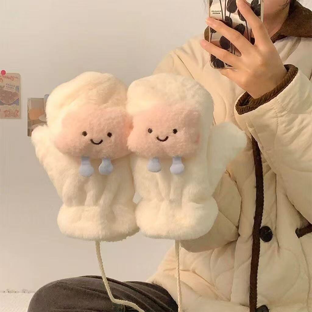 可爱毛绒手套女冬季防风保暖