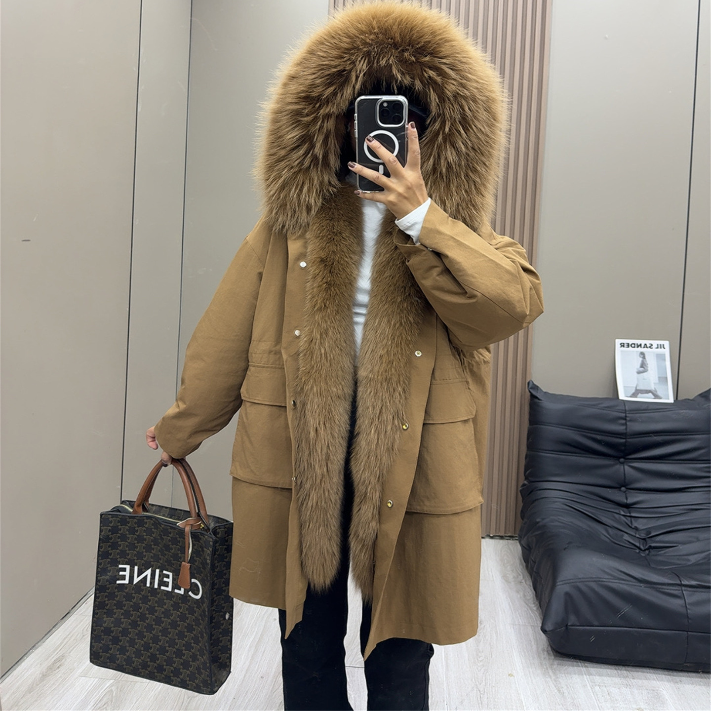 派克服女韩版獭兔毛内胆可拆卸冬