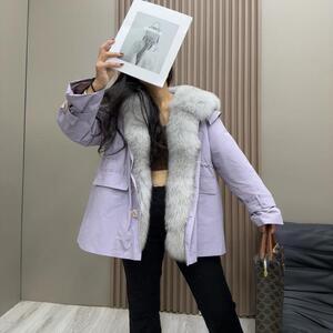 新款派克服女狐狸毛门襟海军领