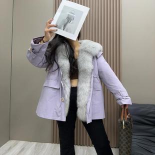 狐狸毛领海军领獭兔毛内胆可拆卸皮草外套冬 韩版 新款 派克服女时尚