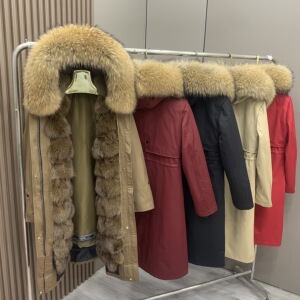 2023新款派克服女长款獭兔毛内胆可拆卸狐狸毛门襟皮草外套大衣冬
