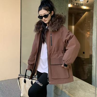 派克服女獭兔毛内胆羽绒皮草外套