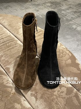 香港正品代购 Pedder red 25秋冬 绒面革圆头粗跟时装短筒靴