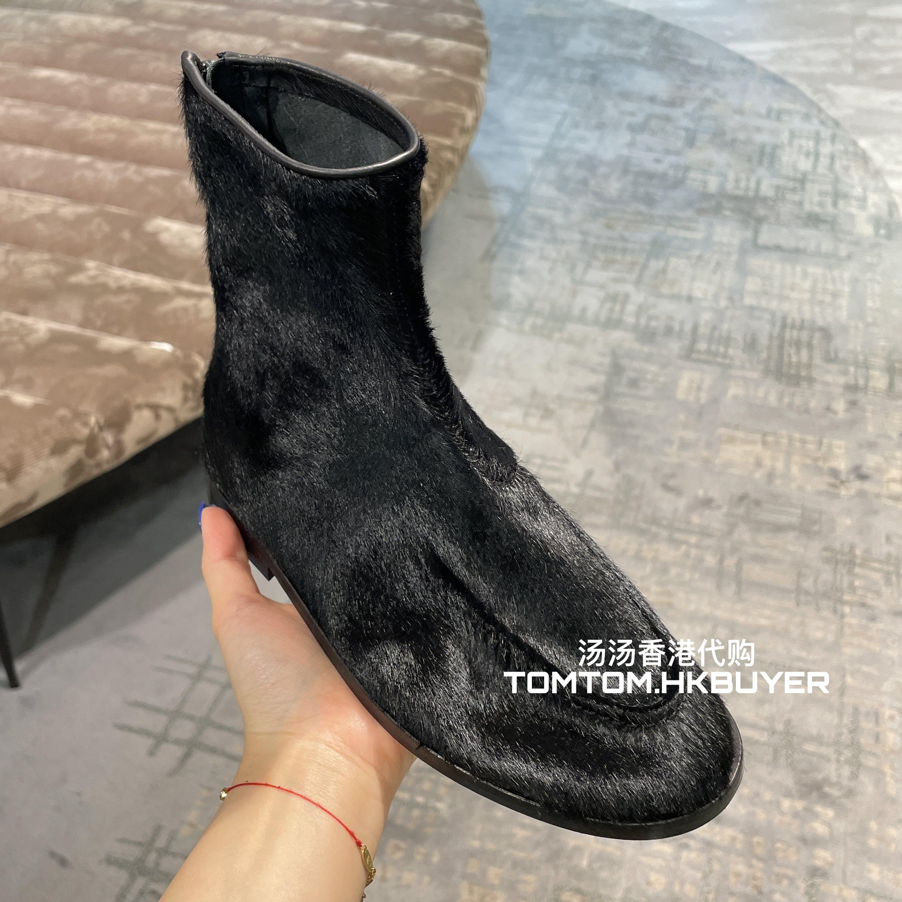 香港正品代购 Hereu 25秋冬 时尚毛绒后拉链尖头短筒靴