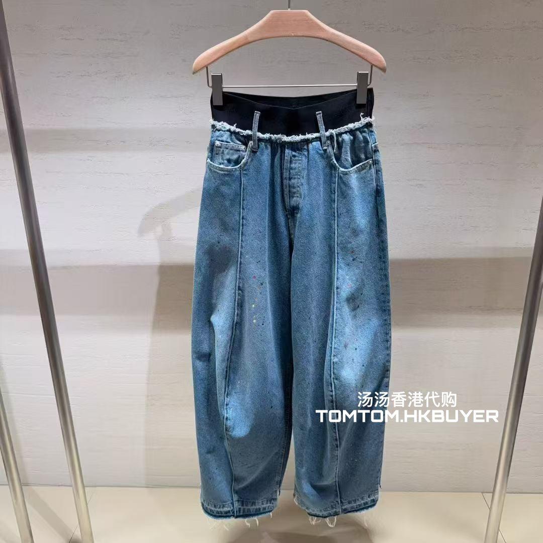 香港正品代购 Alainpaul 25秋冬彩色涂鸦宽松毛边牛仔裤