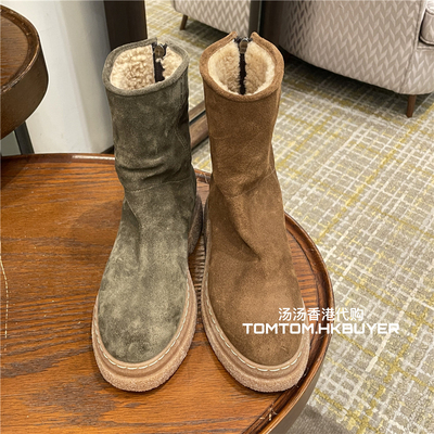 香港正品代购 Alberto Fasciani 25秋冬 时尚绒面圆头平底短筒靴