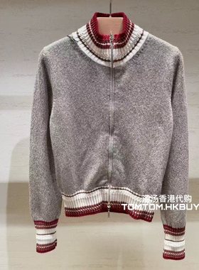 香港正品代购 Barrie 25秋冬 条纹拼边立领拉链针织开衫