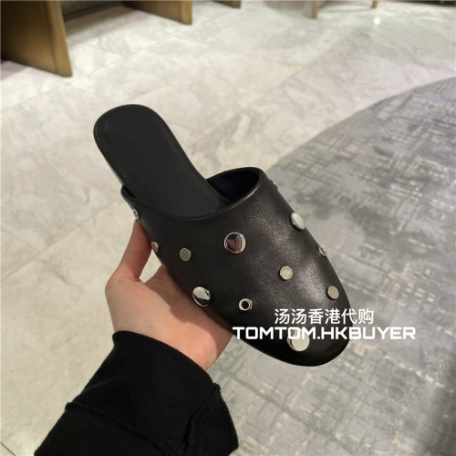 香港正品代购 Pedder red 26秋冬 金属缀饰皮革包头平底拖鞋