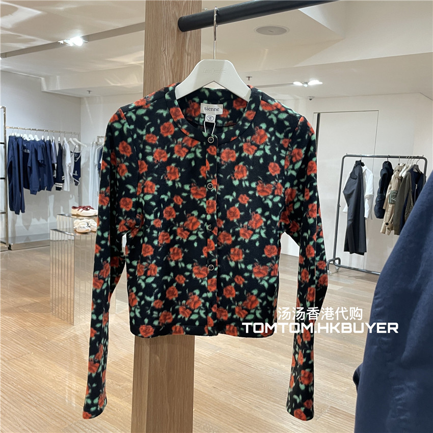 香港正品代购 Sienne 25秋冬 撞色花朵圆领单排扣短款上衣