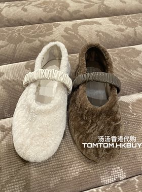 香港正品代购 Pedder red 25秋冬 松紧带毛绒圆头休闲平底鞋单鞋