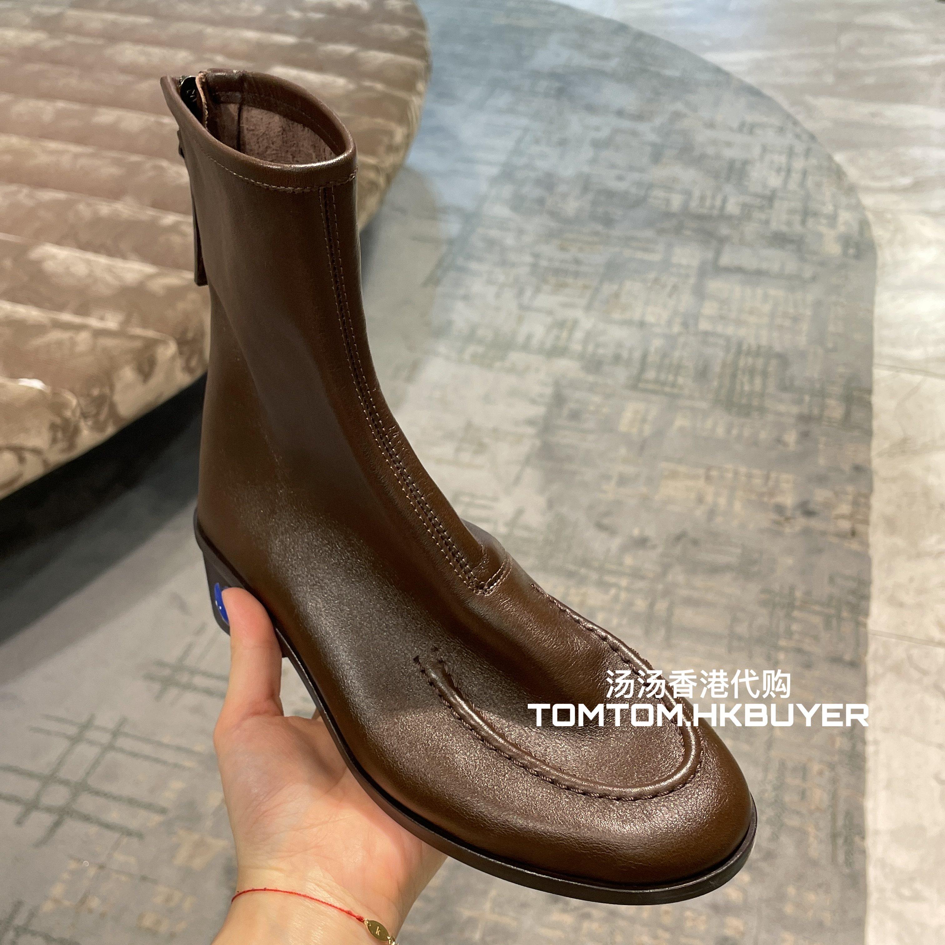 香港正品代购 Hereu 25秋冬 明线设计时尚圆头皮革短筒时装靴