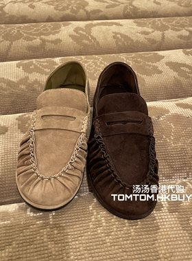 香港正品代购 Pedder red 25秋冬 压皱边饰皮革圆头休闲平底鞋