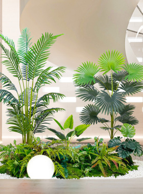 彷真绿色植物造景室内楼梯下阳台景观布置网红装饰组合热带彷生假