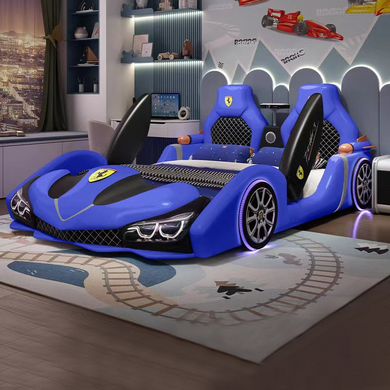 儿童床男孩汽车床1.8m新款创意卡通跑车带护栏带功能真皮单人床