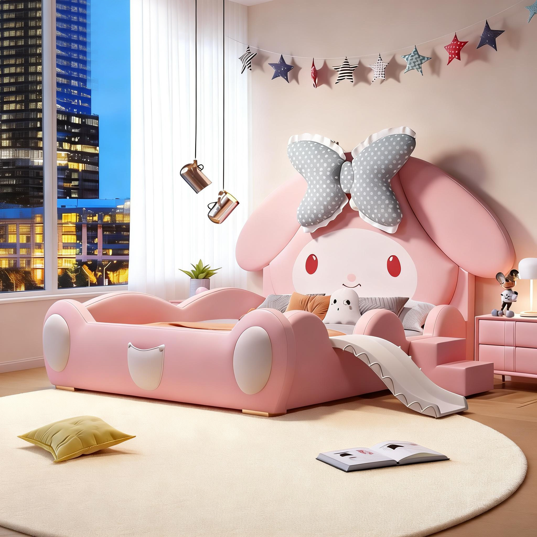 儿童床女孩公主床带护栏美乐蒂粉色女童女孩子卧室床家具小孩床