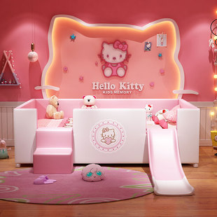 儿童床女孩床公主床少女梦幻带护栏滑梯床儿童房卡通床小床单人床