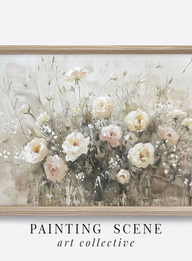 鲜花装饰画绿色草地田野风景花海画墙壁斗柜卧室客厅摆挂画北欧风