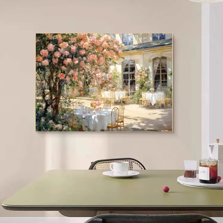 欧式时尚玫瑰花园环境画客厅餐厅沙发背景墙壁挂画艺术装饰花卉画图片
