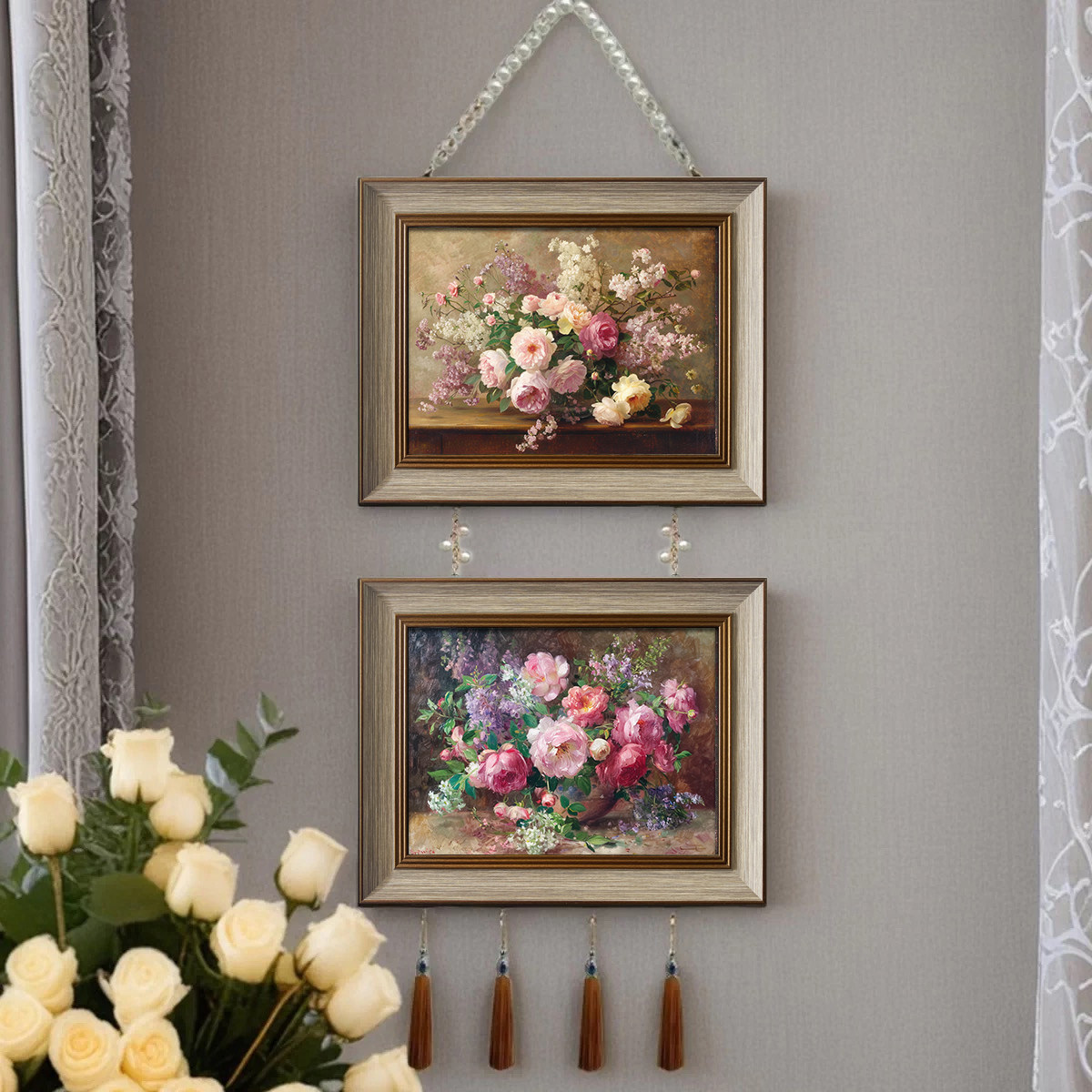 花开富贵法式浪漫花卉油画装饰画客厅饭厅墙壁挂画卧室床头画欧式