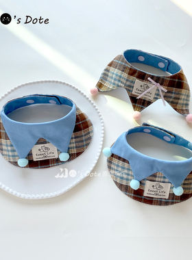 原创宠物围兜狗狗猫咪格子秋冬口水巾拍照装饰围脖可爱网红围脖