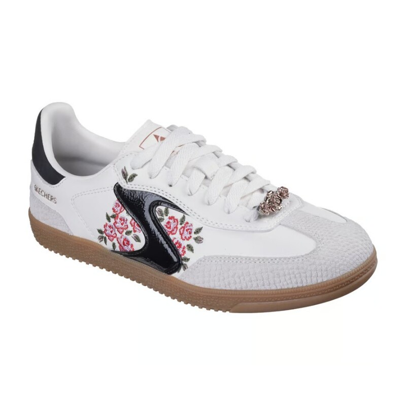 代购美国进口斯凯奇女鞋舒适系带绣花皮革拼接德训运动板鞋185357