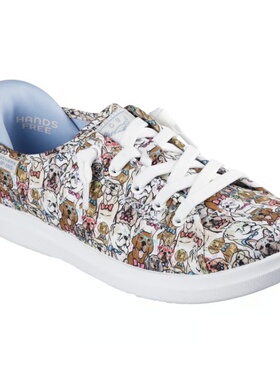 代购skechers斯凯奇女鞋舒适系带缓震轻便狗狗图案运动板鞋114855