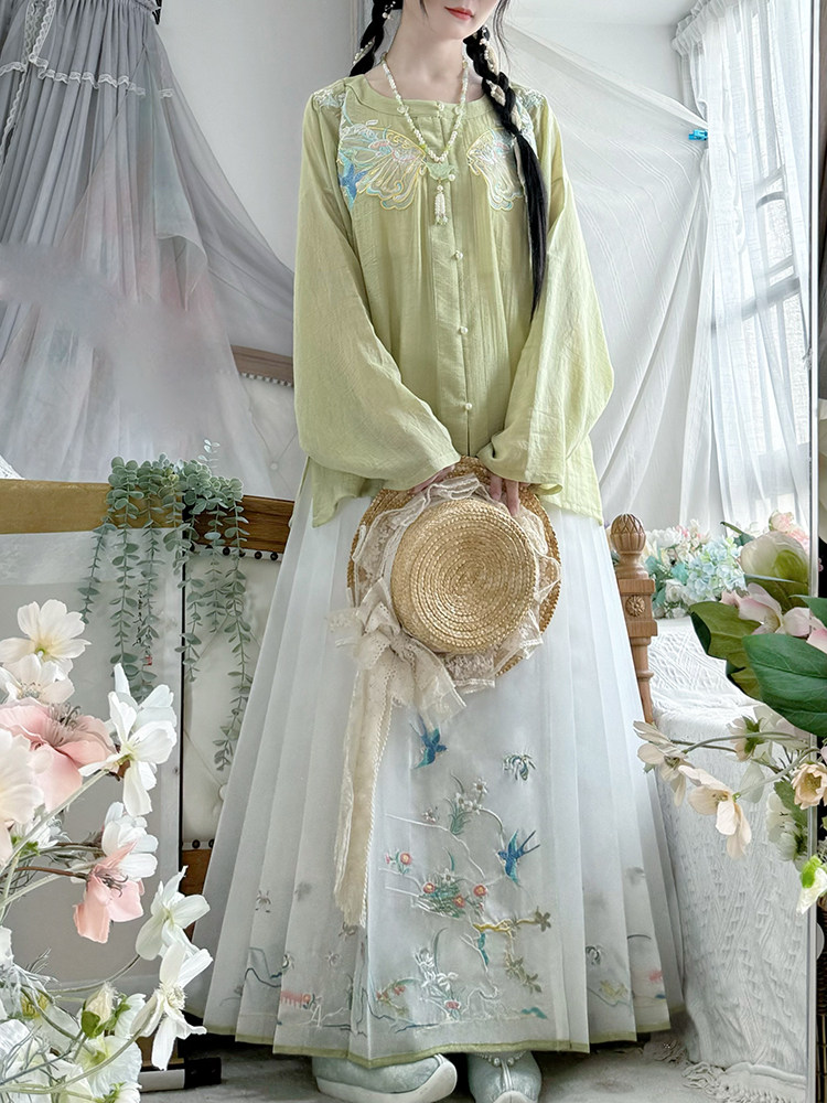 南庭苑【梦蝶】明制汉服女绣花圆领衫弓袋袖马面裙透气清新日常夏,女装/女士精品,汉服半身裙,淘宝优惠券,粉丝福利购,淘宝优惠卷