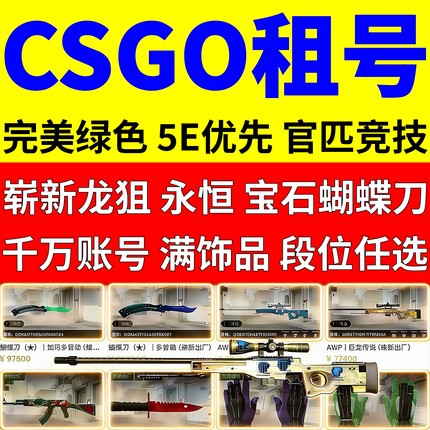 CSGO租号CS2完官匹美5E龙狙永恒野荷宝石爪蝴蝶刀M9迈阿密潘多拉