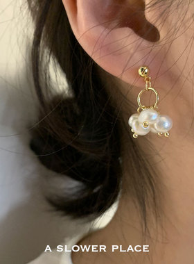 珍珠果实 温柔天然淡水珍珠耳环 ins简约气质925银针