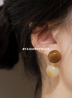 焦糖啵啵银针耳环 复古撞色设计醋酸树脂材料 灵动得很！