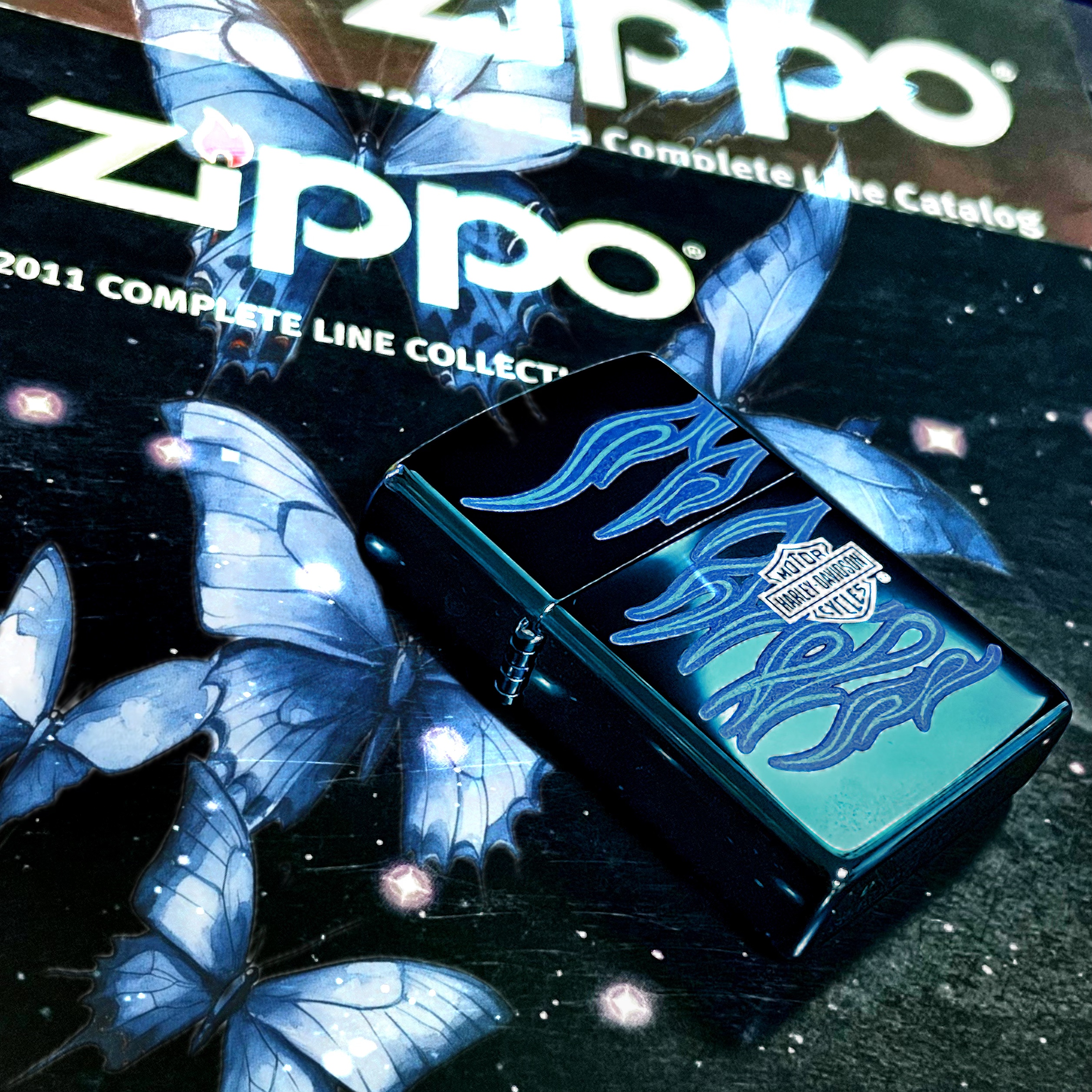 Zippo正品进口蓝冰哈雷蓝色火焰20711煤油打火机