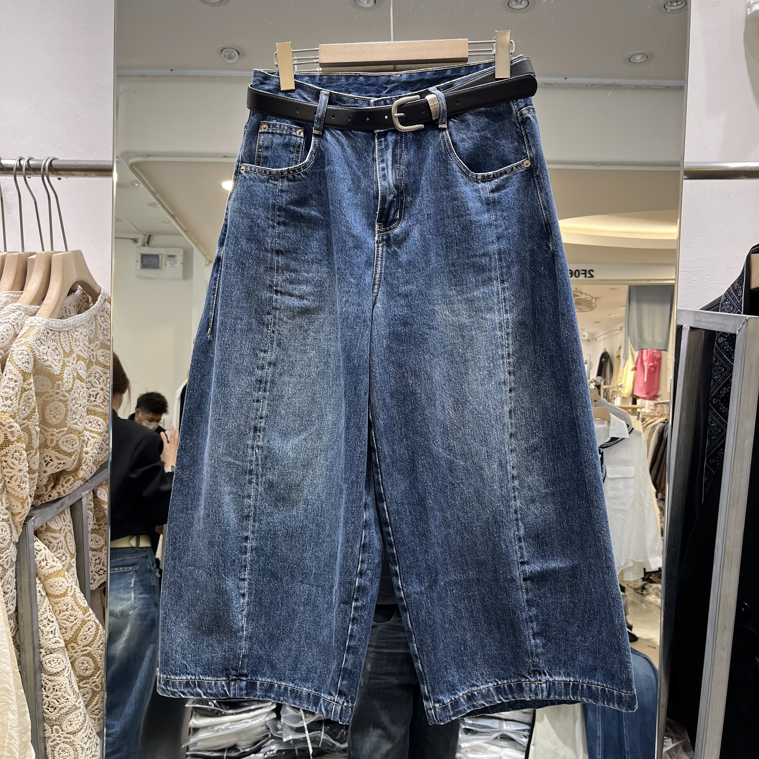 欧洲站2026春季新款女士高腰压线阔腿牛仔裤欧货时尚百搭九分裤潮