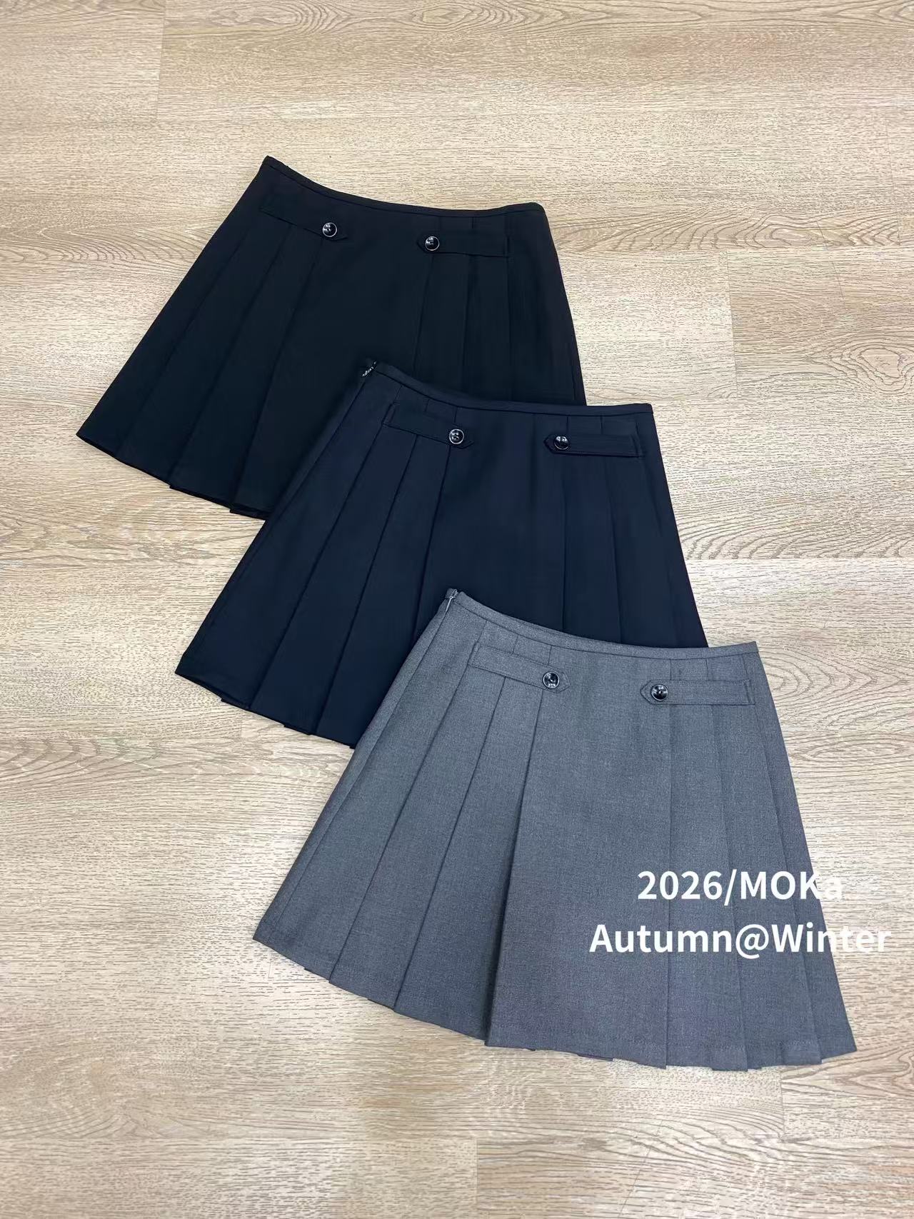 欧洲站2026早秋新款女士高腰纯色学院风百褶半身裙欧货显瘦短裙潮