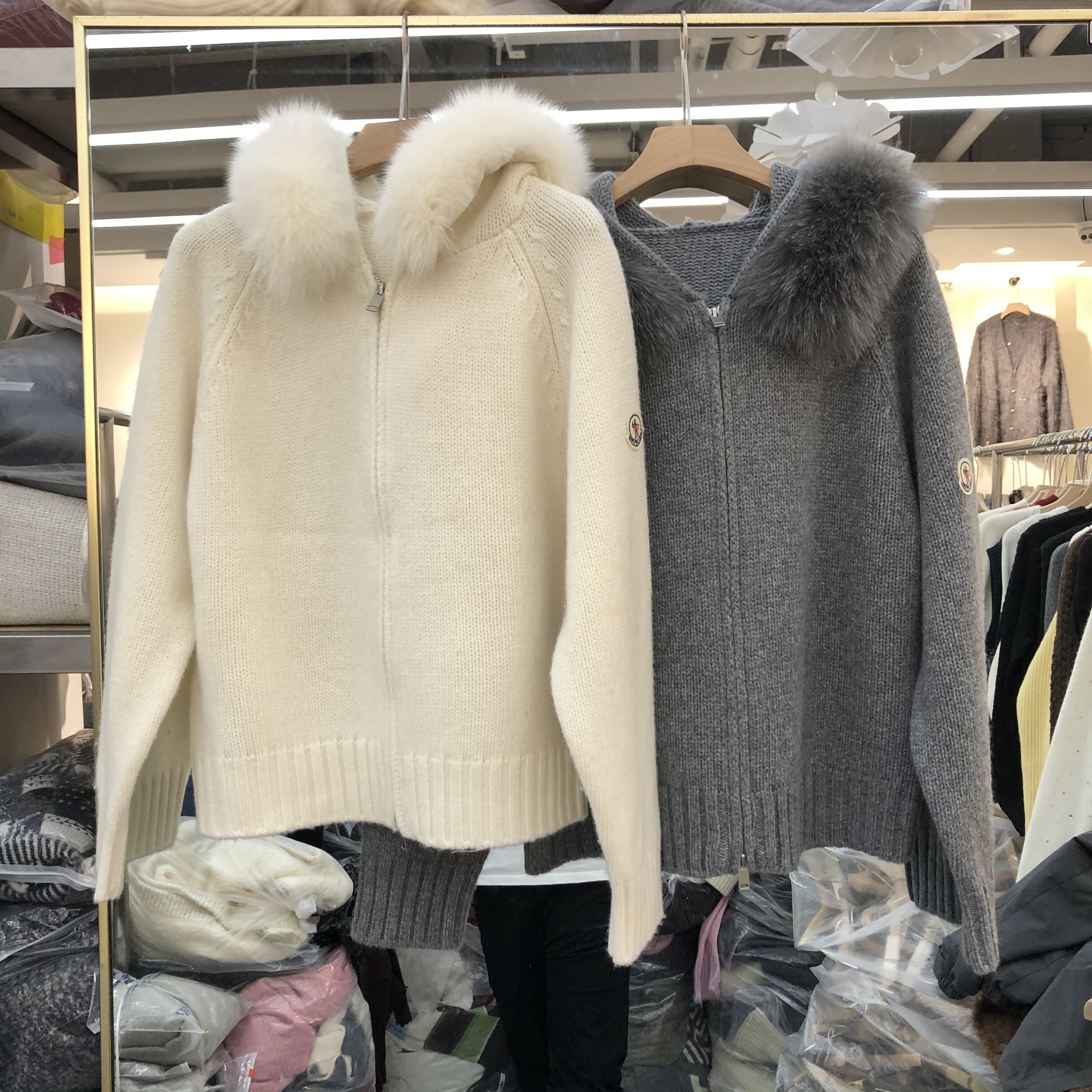 欧洲站2025秋冬新款女士连帽狐狸毛全羊毛双拉链开衫欧货时尚针织