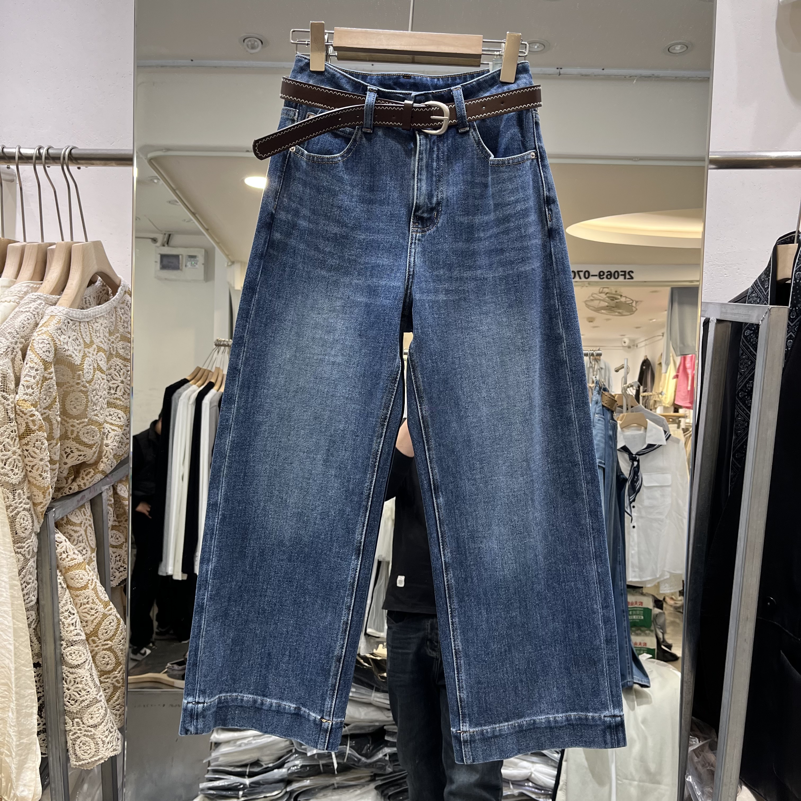 欧洲站2026春季新款女士高腰显瘦阔腿牛仔裤欧货时尚百搭直筒长裤