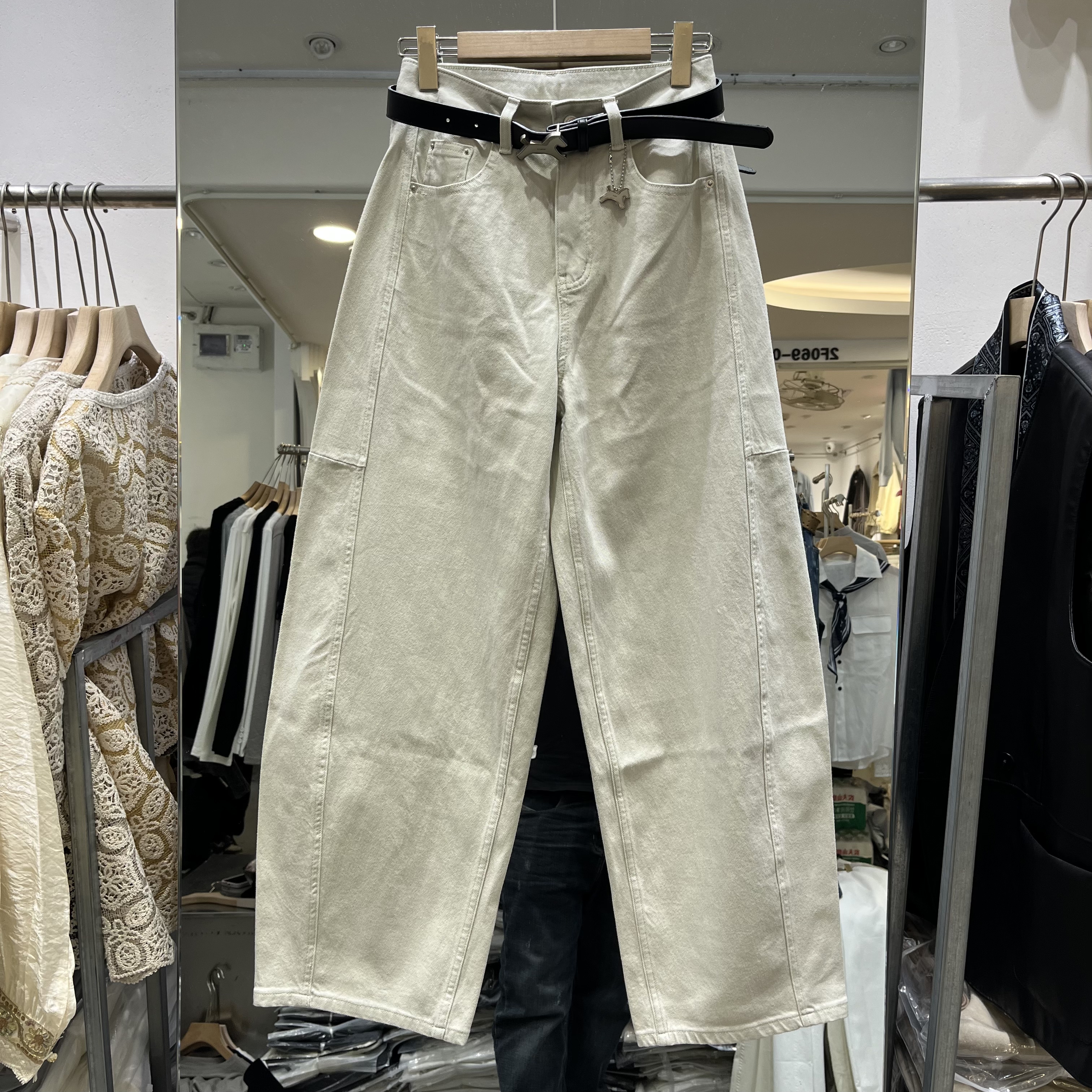 欧洲站2026春季新款女士高腰纯色弯刀阔腿牛仔裤欧货时尚显瘦长裤