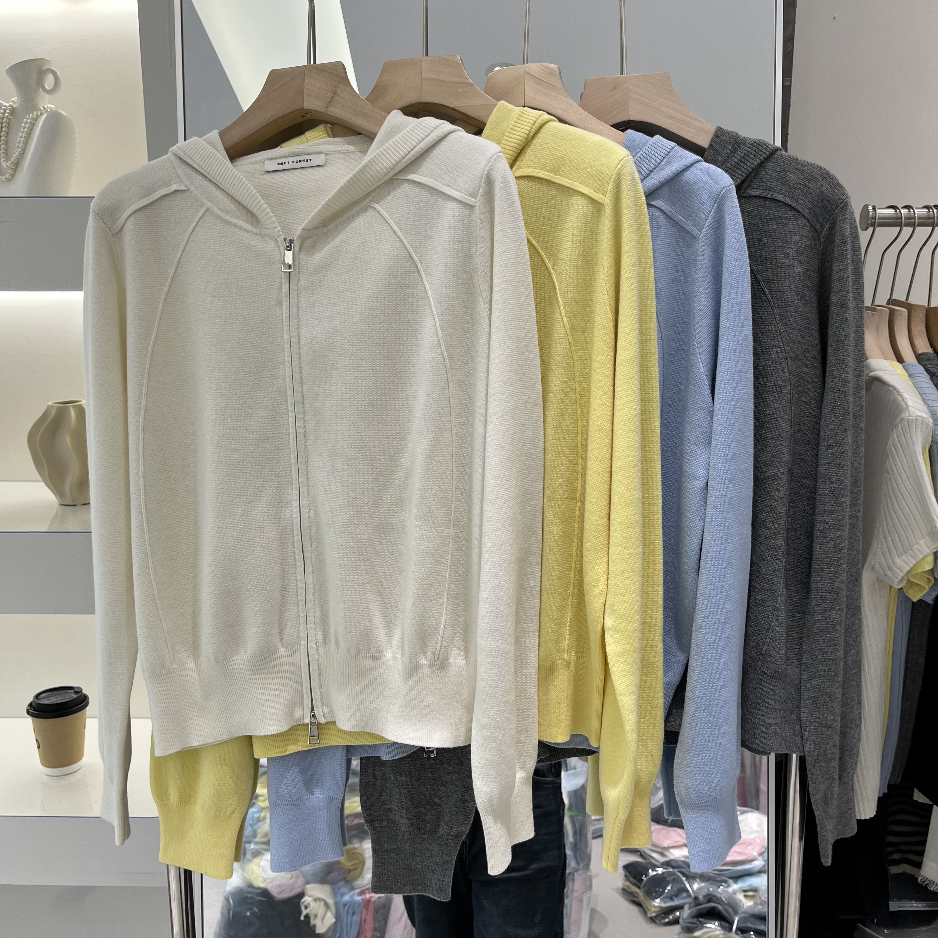 欧洲站2026春季新款女士连帽纯色双拉链细羊毛长袖开衫欧货针织衫