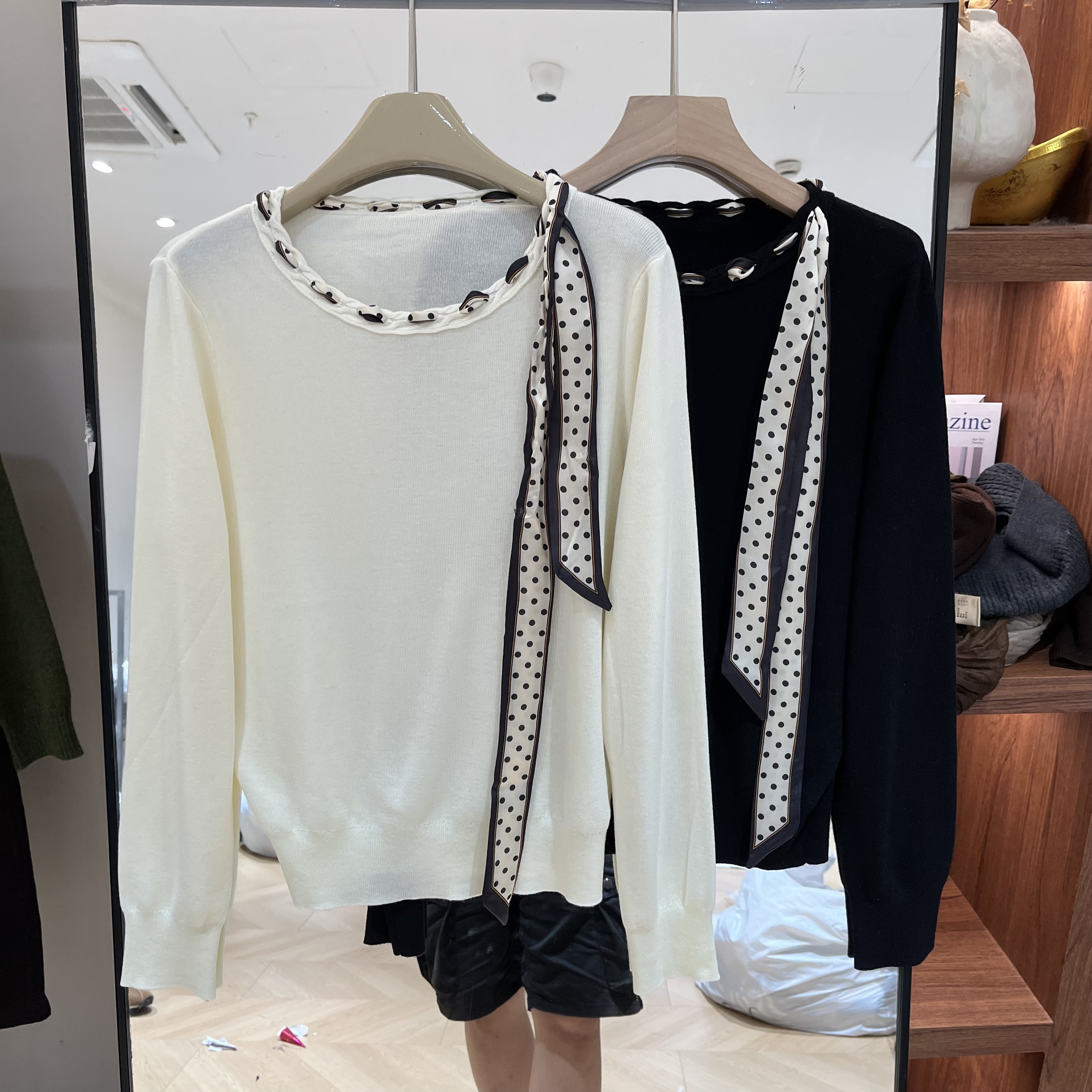 实体店同款2026早秋新款女士领口丝巾编织绑带细羊毛长袖欧货针织