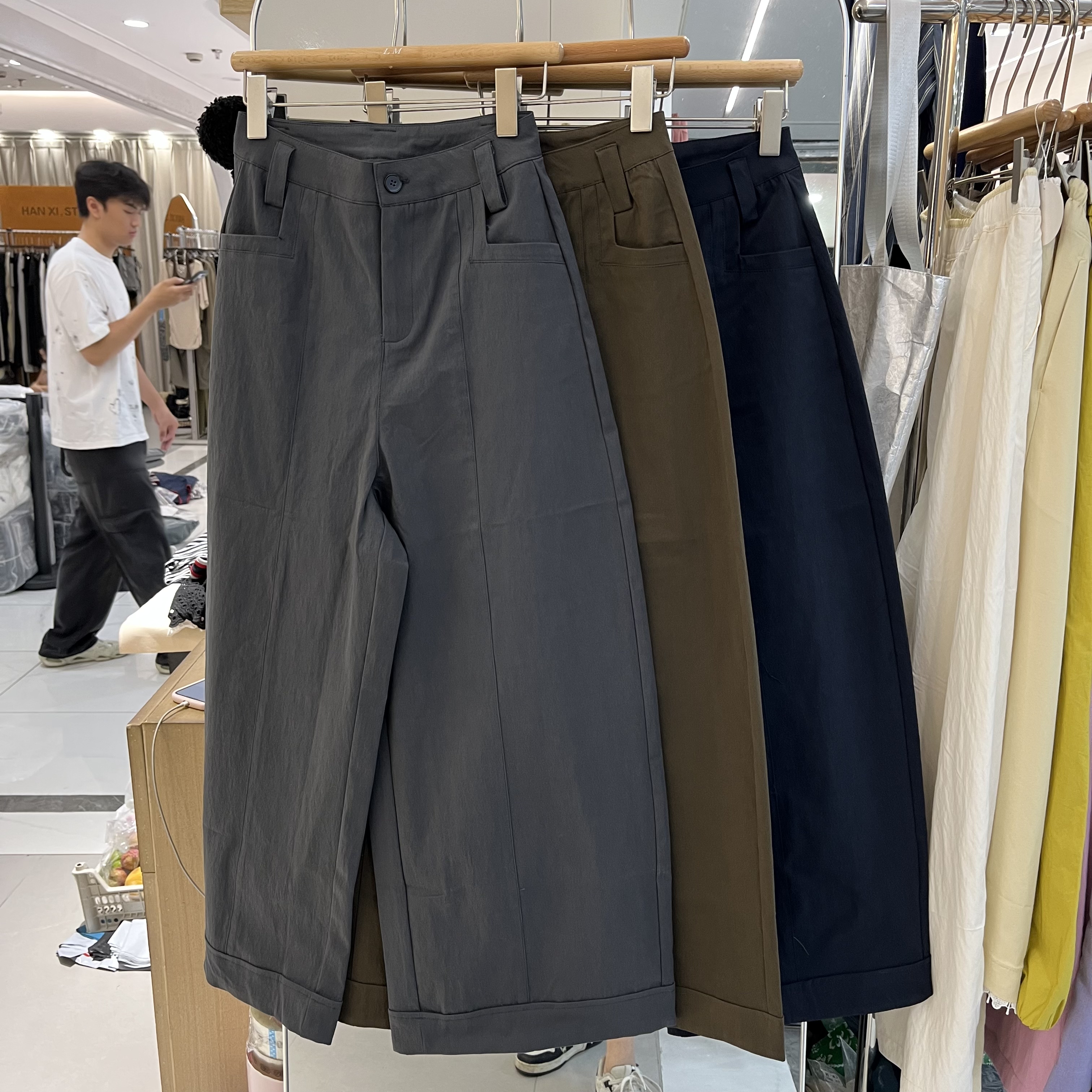 欧洲站2025早秋新款女士高腰纯色阔腿休闲裤欧货宽松显瘦直筒长裤