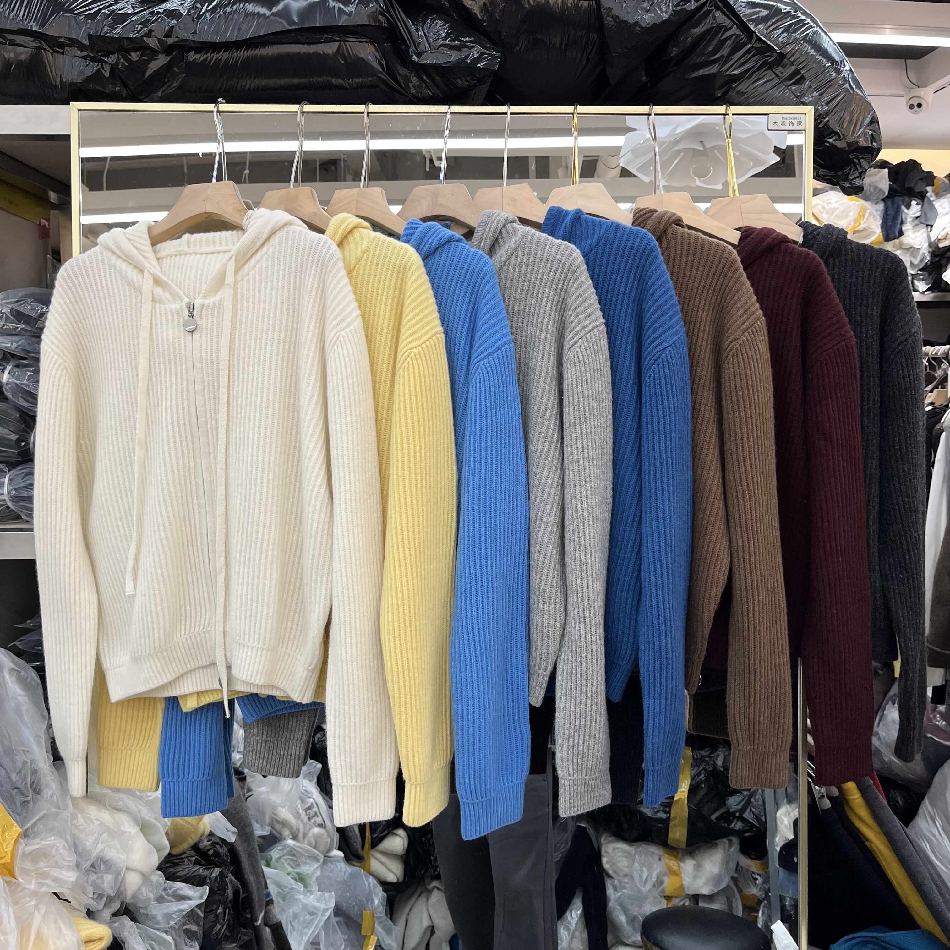 欧洲站2025秋季新款女士连帽纯色双拉链全羊毛长袖开衫欧货针织衫