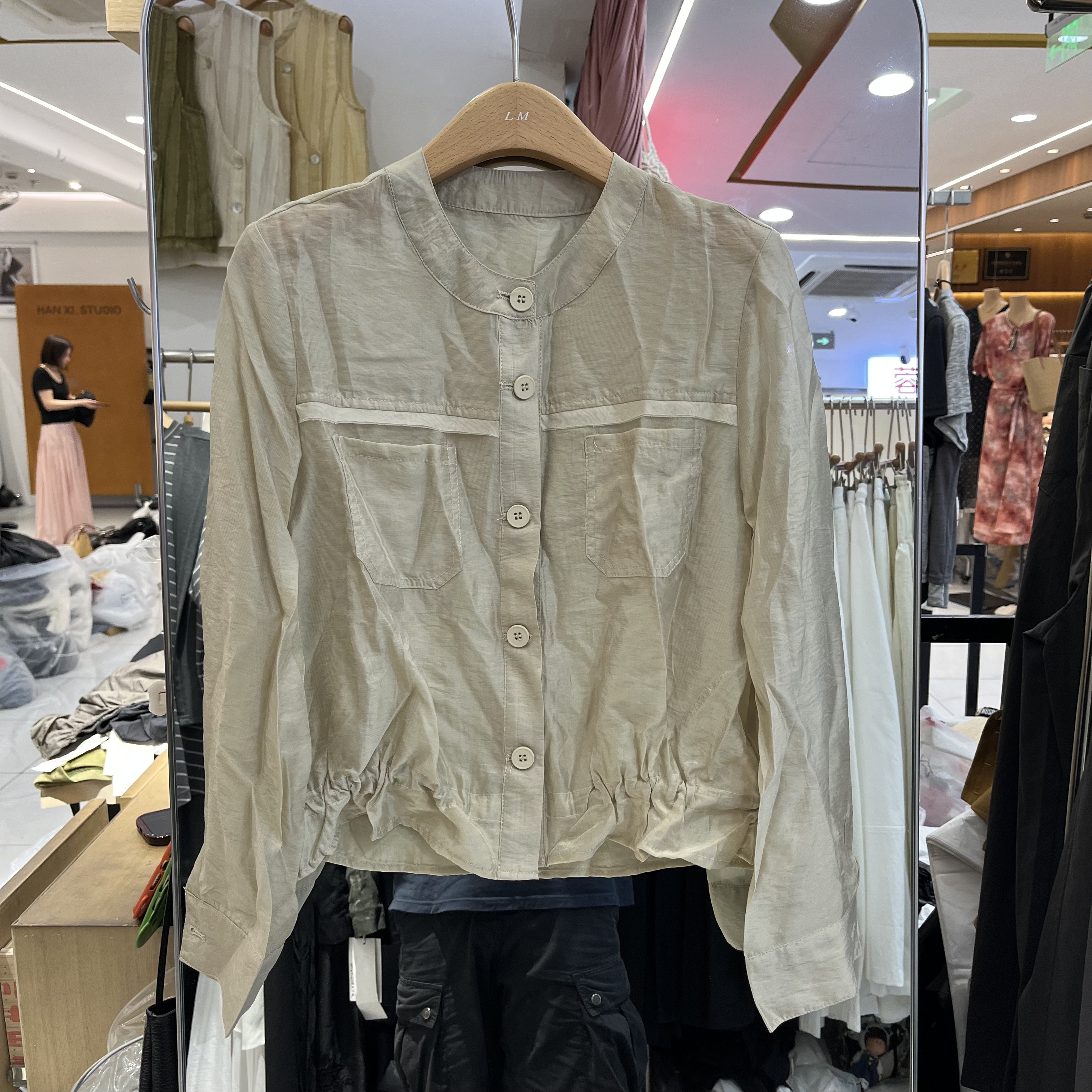 欧洲站2026夏季新款女士圆领双口袋收腰天丝长袖防晒欧货时尚上衣