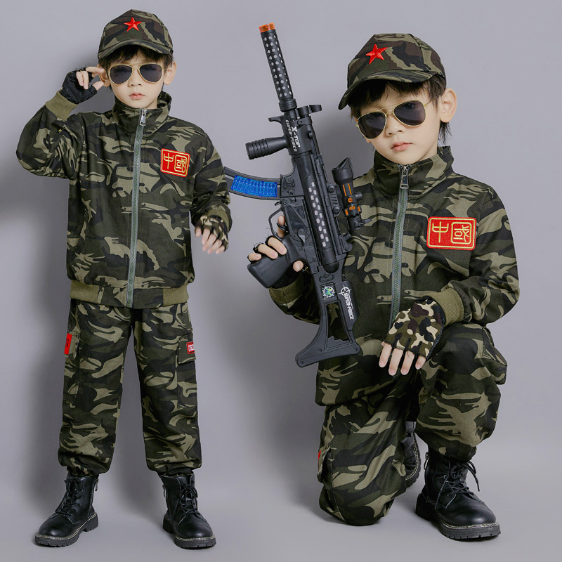 儿童春秋迷彩服套装2025男童纯棉军服警服外套学生军训特种兵衣服