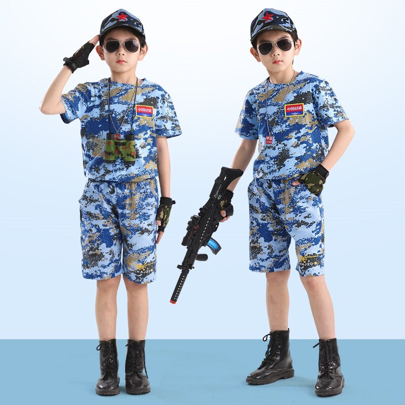 儿童迷彩服套装纯棉夏季短袖男童特种兵衣服海空军装解放军演出服