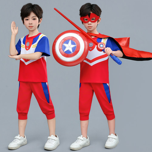 男童超人奥特曼套装夏款短袖裤子儿童cosplay 舞台表演服帅气衣服
