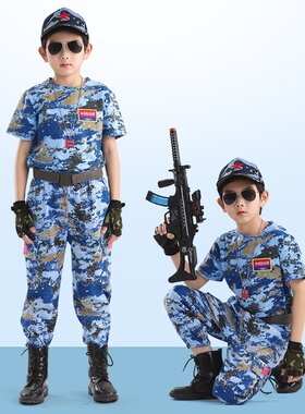 男童空军迷彩短袖长裤套装小学生空军风军训服儿童帅气夏令营工装