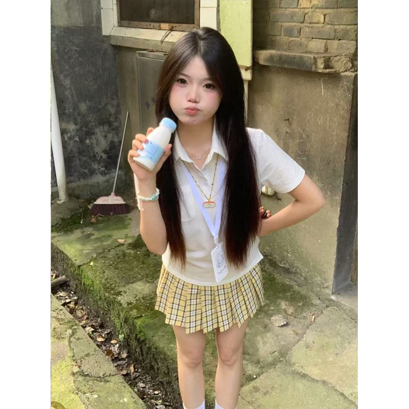 日系JK制服简约穿搭白色polo衫2025夏季新品学院风百搭JK格裙套装